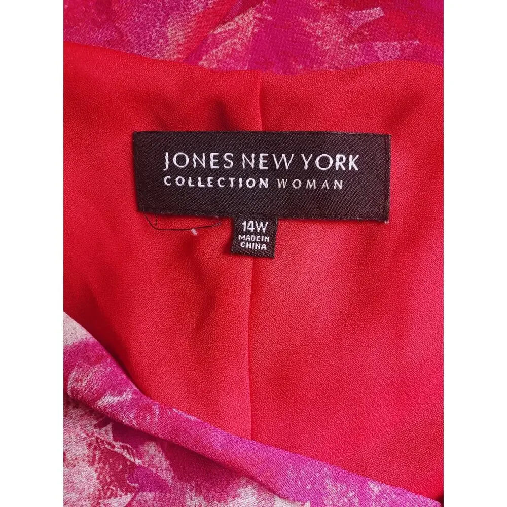 Jones New York Floral Print Cowlneck Midi Dress Pink Size 14W